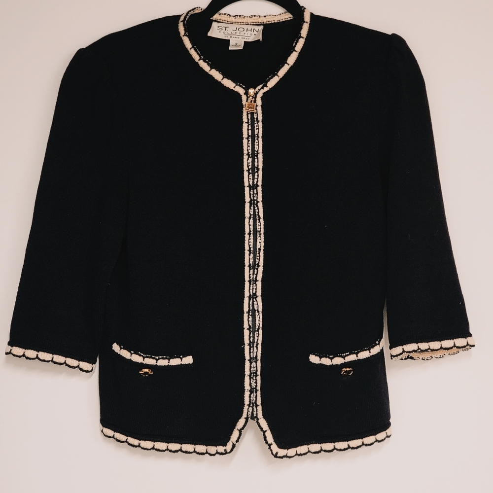 St. John Collection Cream and Black Sweater